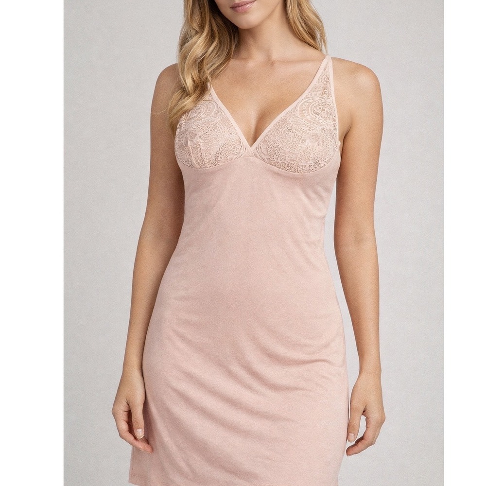 Maidenform Womens Lace V-Neck Shapewear Full Slip Beige Nude Size Medium